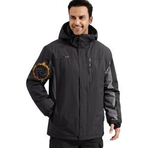 Men's Black Gray Waterproof Ski Snow Jacket Fleece Lined Warm Winter Rain Jacket